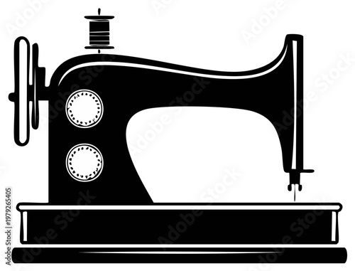 Vintage Sewing Machine Silhouette Illustration for Needlework and Craft Projects
