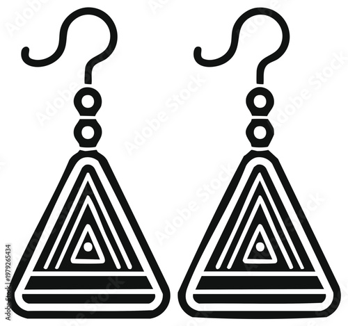 Geometric earrings graphic illustration in black and white, jewelry design