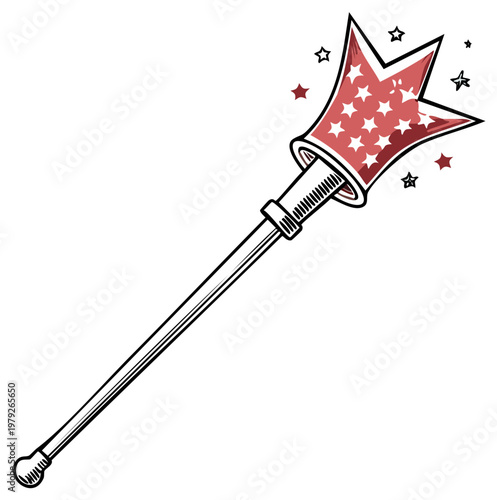 Magic Wand Illustration with Stars Sketch in Red and White for Fantasy Dreams