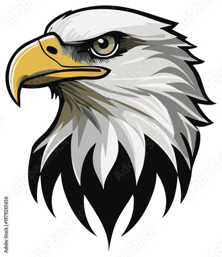 Illustrated eagle head portrait with piercing gaze