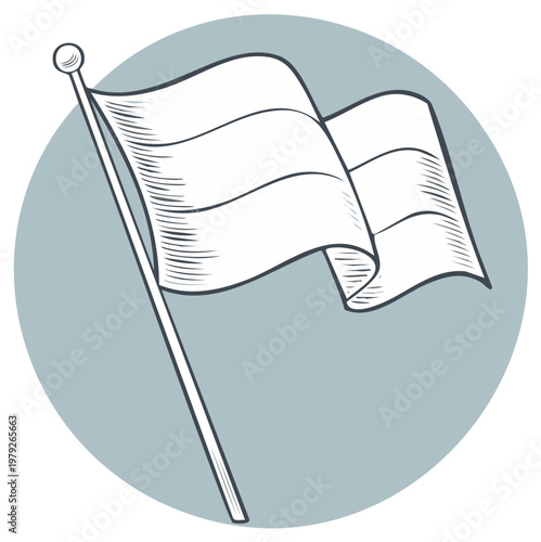 Waving Blank White Flag on a Pole Emblematic of Surrender or Peace Symbol