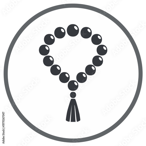 Icon of a string of prayer beads inside a circular border, symbol of spirituality.