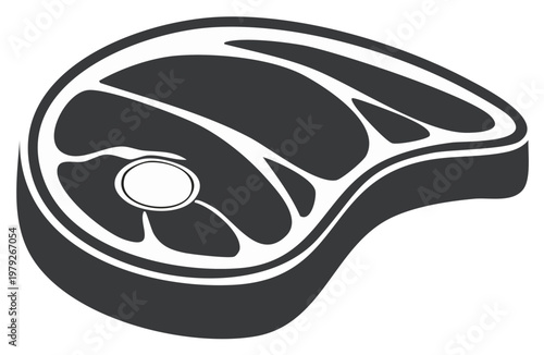 Butcher shop meat cut icon beef steak with bone and fat marbling outline vector graphic