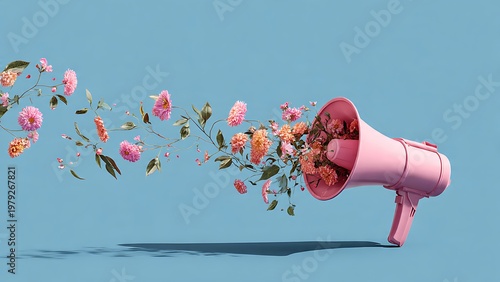 Pink Megaphone Emitting a Cascade of Blossoming Flowers