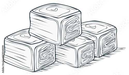 Stack of folded towels with wood grain texture stylized drawing
