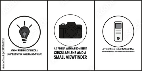 vector illustration of a set of bulb, camera, audio  device icons for business and web design use