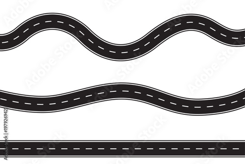 vector asphalt road set, clipart isolated on transparent background. Seamless pattern. 