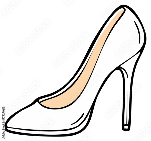 Elegant high heel shoe illustration, side view with outline.