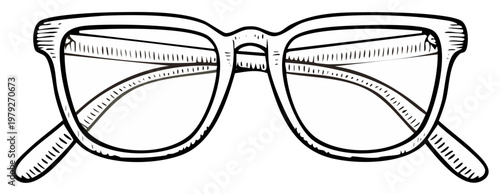 Hand Drawn Eyeglasses Illustration Black Outline on White Background Eye Care Vision Accessories