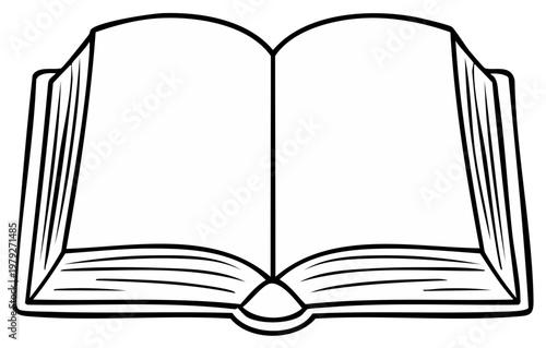 Open book with blank pages, illustration of literature, drawing of open book for story telling and education