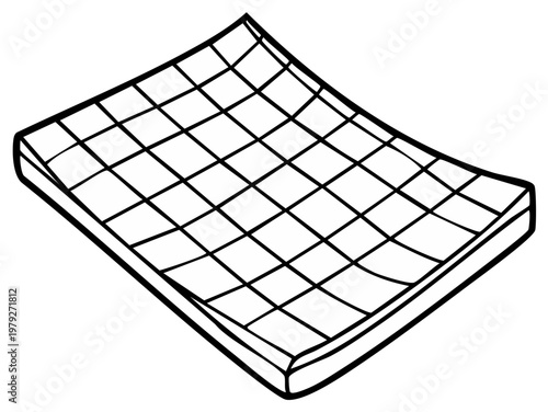 Quilted mattress topper graphic illustration with grid pattern, cushion design, comfort bedclothes, isolated, minimalist drawing and soft bedding