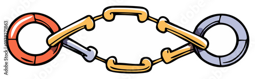 Cartoon Chain Link Interlocked Security Connection Decorative Element Circular Fastener Illustration