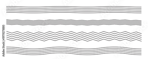  Wave line and wavy zigzag pattern lines. Vector black underlines, smooth end squiggly horizontal curvy squiggles on white background.