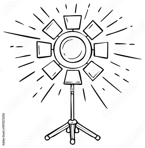 Sketch of studio lighting equipment for film making, drawing outline