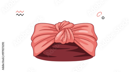 Stylish pink fabric headband wrap tied in a large knot at the front displayed on a plain white background for fashion accessory.