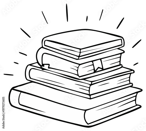 Stack of Books with Bookmark Educational Reading Line Art Vector Illustration