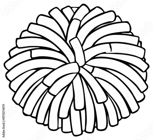 Cheerleading pom-pom outline illustration, black and white, sport equipment concept.