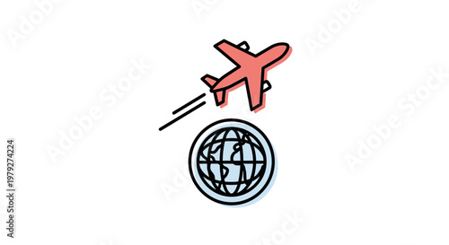 Airplane flying around the world globe.