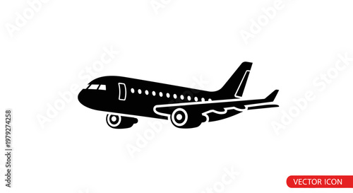 Airplane silhouette flying in sky.