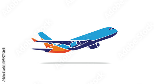 Airplane taking off in the sky.