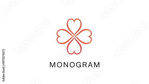 Heart shaped four-leaf clover monogram logo for luck and love branding in a minimalist and elegant line art style.