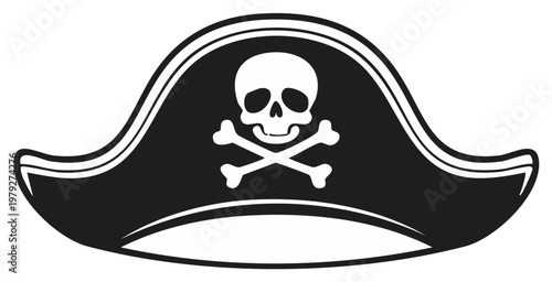 Black Pirate Hat with Skull and Crossbones Emblem Symbol