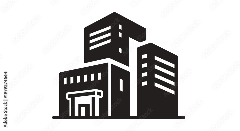 Naklejka premium Black and white city buildings icon.