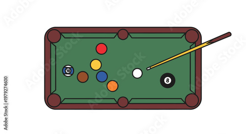 Billiards game with colorful balls cue.