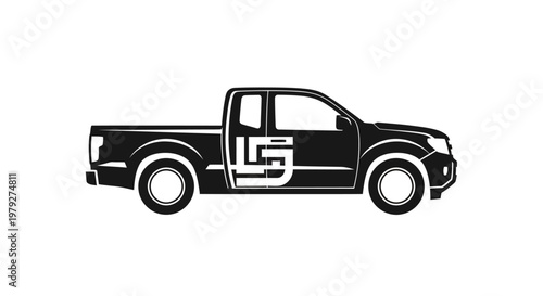 Black Pickup Truck Side View Illustration.