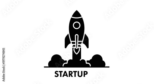 Black silhouette of a rocket ship.