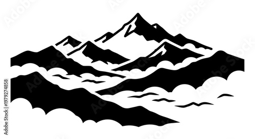 Black silhouette of mountain peaks landscape.