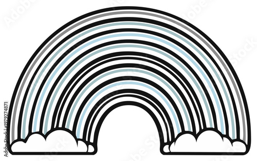 Stylized Rainbow with Clouds, Simple Vector Illustration
