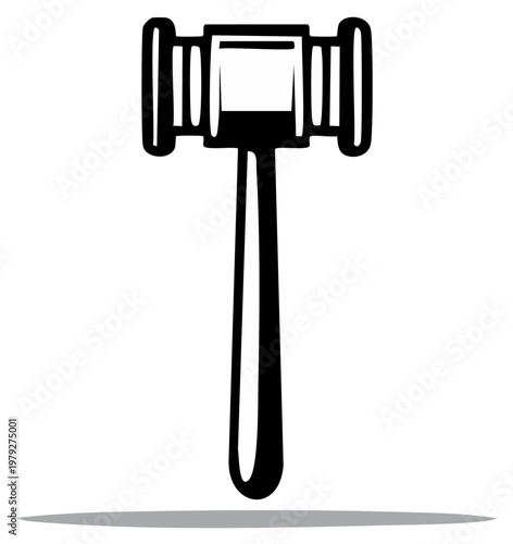 Black and white illustration of a wooden gavel on a white background, symbolizing justice