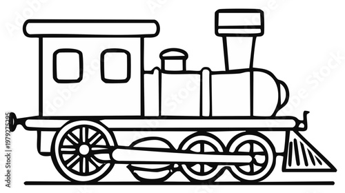Classic steam locomotive outline, black and white drawing