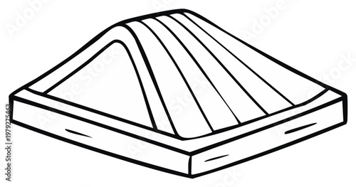 Black and white outline drawing of a simple triangular roof or sloped lid structure
