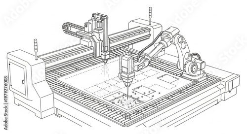 Industrial robotic arm machine assembly line.