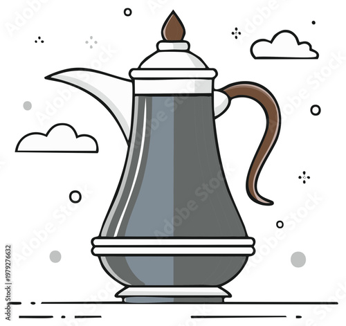 Stylized Arabic coffee pot illustration Dallah traditional Middle Eastern beverage server icon