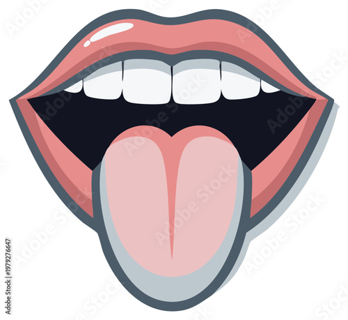 Pop art style open mouth with tongue out vector graphic design illustration