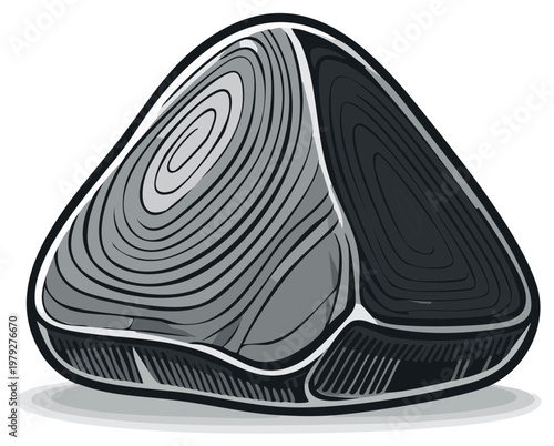 Modern Grayscale Meat Steak or Fish Fillet Illustration with Abstract Swirl Pattern