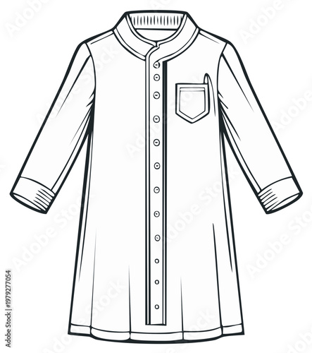Traditional Dress Outline with Collar and Pocket for Cultural Attire Designs