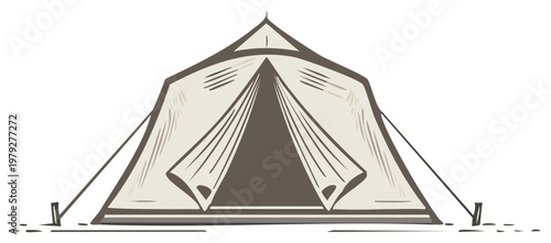 Vintage style camping tent illustration with open entrance for outdoor adventure