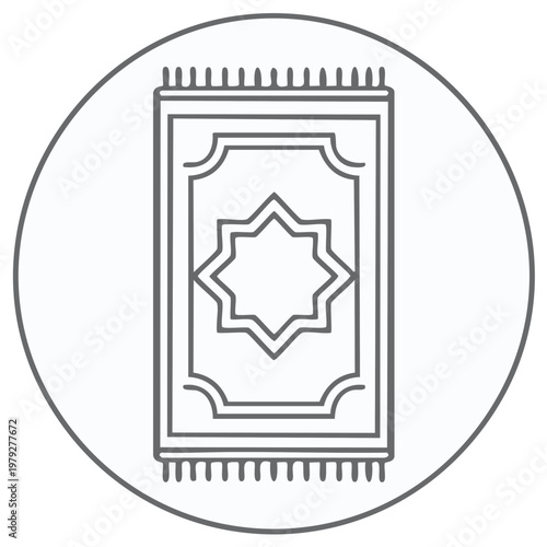 Outline icon of a traditional Islamic prayer rug with geometric star design in a circle