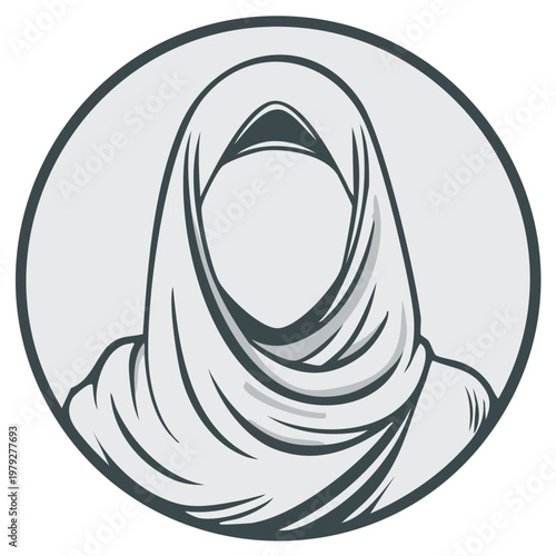 Muslim woman wearing a traditional hijab in a circular profile avatar icon illustration