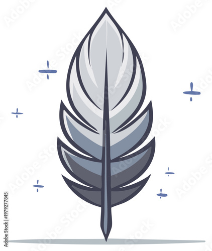 Elegant feather icon illustration with subtle sparkles, decorative plumage art