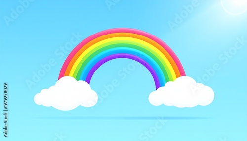 Colorful Rainbow Across Blue Sky with Clouds Showcasing Positivity, Nature’s Beauty, and Atmospheric Photography Design