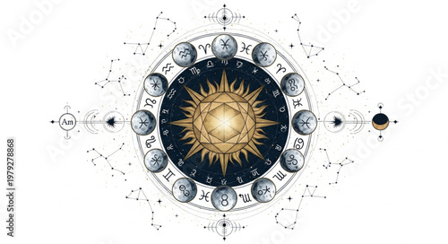 Celestial Sun Moon Phases Zodiac Constellations Astrology.