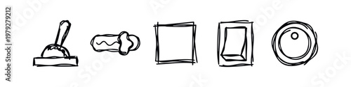 Hand Drawn Sketchy Control Icons Set including Toggle Switch Dial and Light Switch