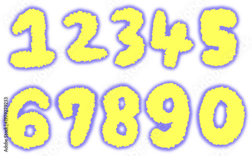 もこもこ手描き数字セット(0〜9)ポップデザインかわいい装飾用イラスト素材