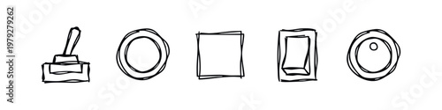 Scribbled Sketchy Hardware Switch and Dial Icons for Creative Interface Design