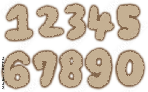 もこもこ手描き数字セット(0〜9)ポップデザインかわいい装飾用イラスト素材